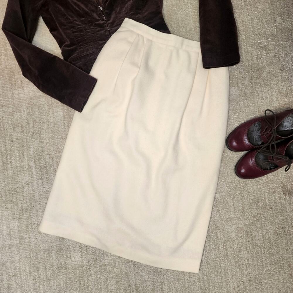 Vintage Cream Wool Pencil Straight Skirt
